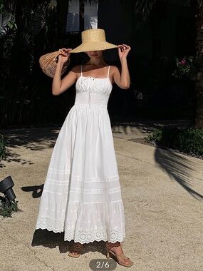 Commense White Maxi Sun Dress with Eyelet Hem